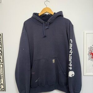 Faded Carhartt Men's Navy Hoodie Large